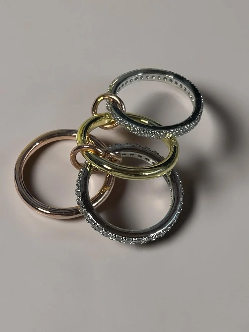 Mixed Metal Interlocking Multi Band Ring Pave Crystal Statement Ring Size 6.5